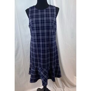 1901 Women's Size 12 Navy Blue Plaid Sleeveless Sheath Dress